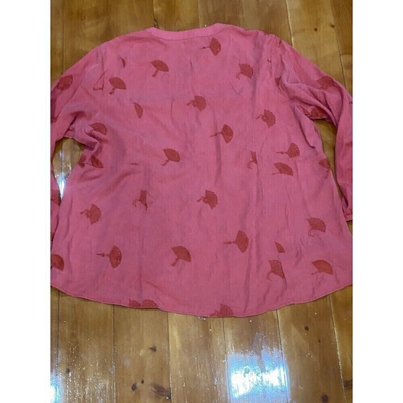 Womens Soft Surroundings 3X Red Embroidered Fans 3/4 Sleeve Button Up Top - Picture 2 of 10